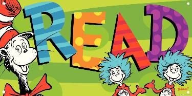 Dr. Seuss Characters next to the word "Read"